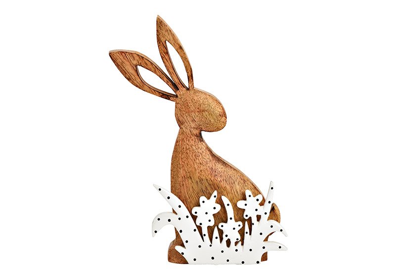 Conejo expositor de madera de mango natural, blanco (A/H/D) 15x23x3cm