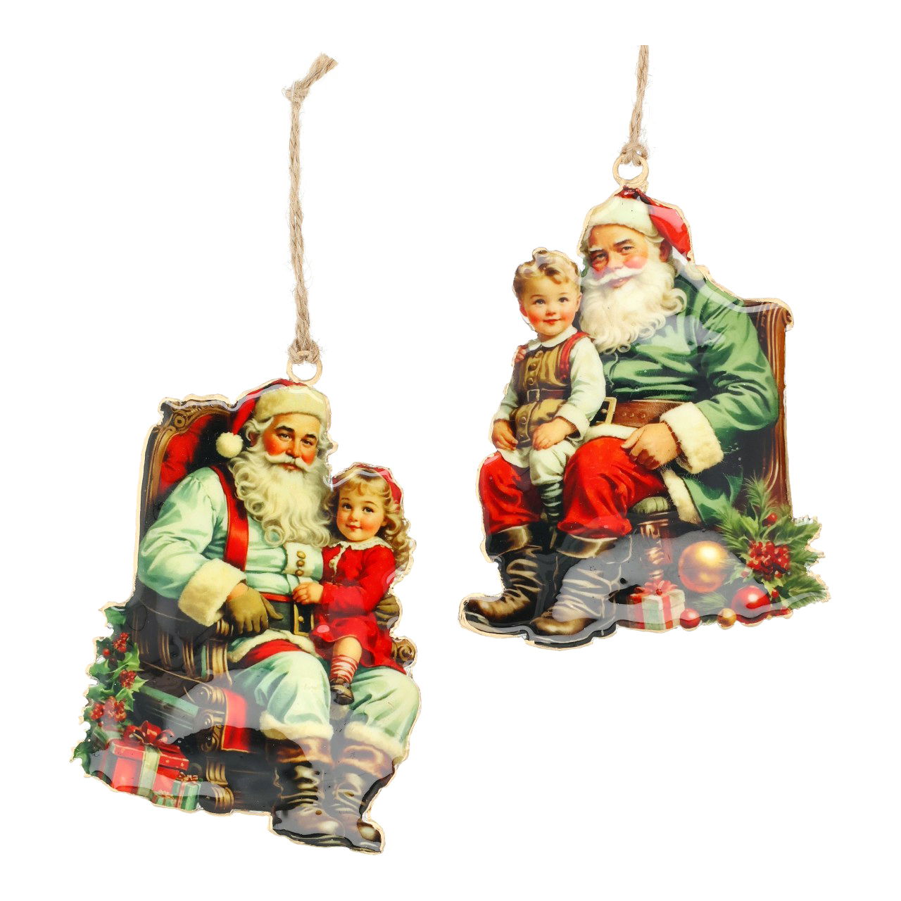 Weihnachtshänger Weihnachtsmann mit Kind aus Metall Bunt 2-fach sortiert (B/H/T) 9x13x1cm Person, Zubehör, Puppe, Gesicht, Portrait