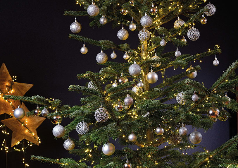Weihnachtskugeln aus Kunststoff, 50er-Set, Silber Ø3/4/6cm (B/H/T) 23x18x12cm Baum, Weihnachten, Weihnachtsdekorationen, Festival, Weihnachtsbaum
