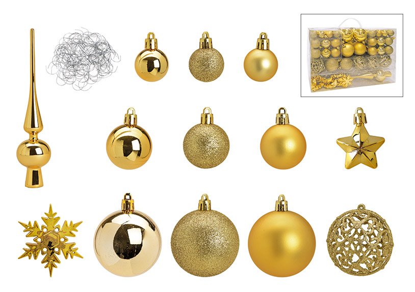 Weihnachtskugel-Set aus Kunststoff Gold 111er Set, (B/H/T) 36x23x12cm Ø 3/4/6 cm