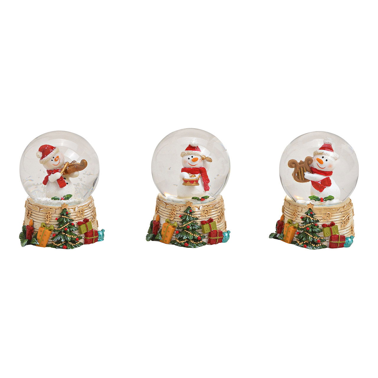 Globo di neve pupazzo di neve con strumenti, poli, vetro colorato 3-fold, (w/h/d) 5x6x5cm