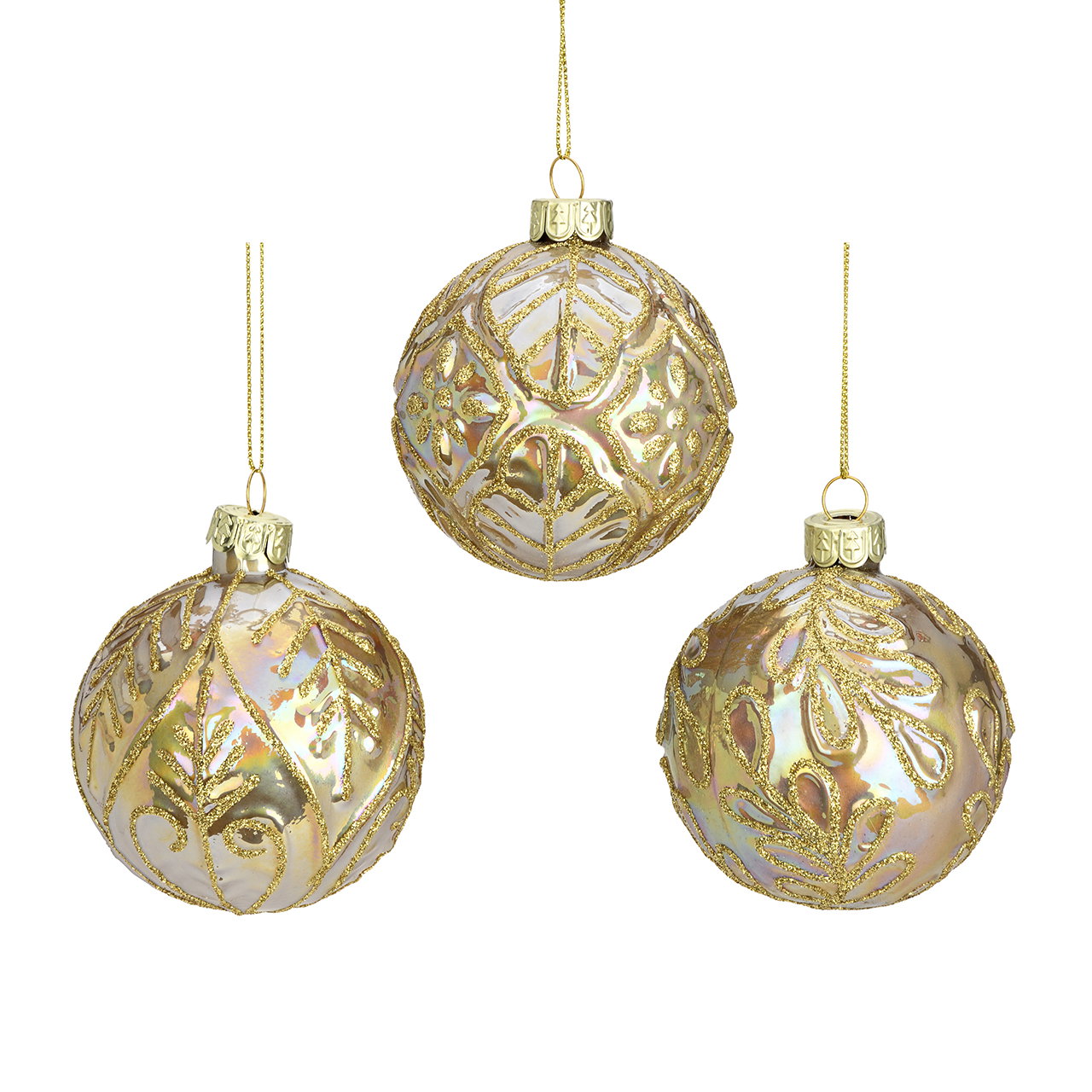 Guaina di Natale in vetro dorato, 3 assortiti (L/A/D) 8x8x8cm Weihnachtskugeln, Christbaumschmuck, Glitzer, Goldfarben, Glasball