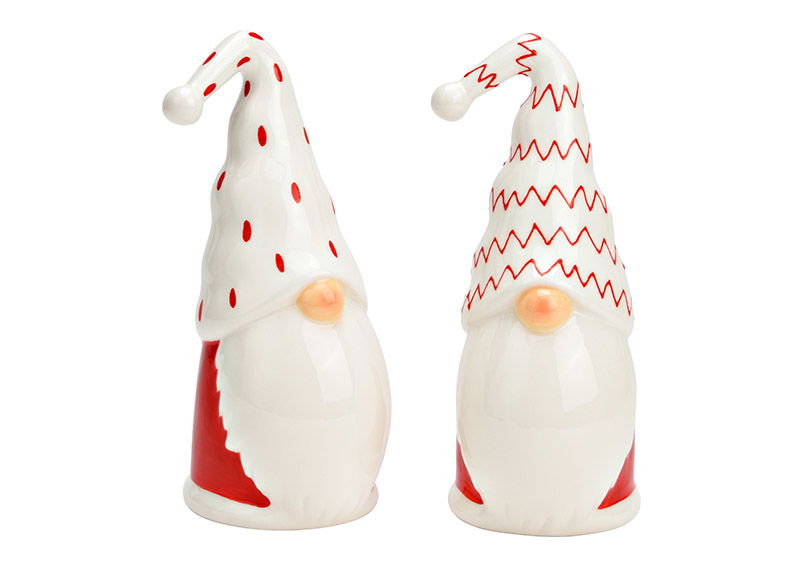 Gnome ceramic red, white 2-fold, (W/H/D) 8x17x8cm