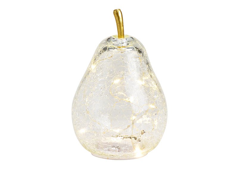 Pear with 10 LED with timer made of glass Transparent (W/H/D) 11x16x11cm