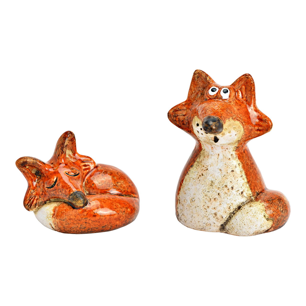 Fox made of stoneware, 2-fold, brown (W/H/D) 6x5x5cm