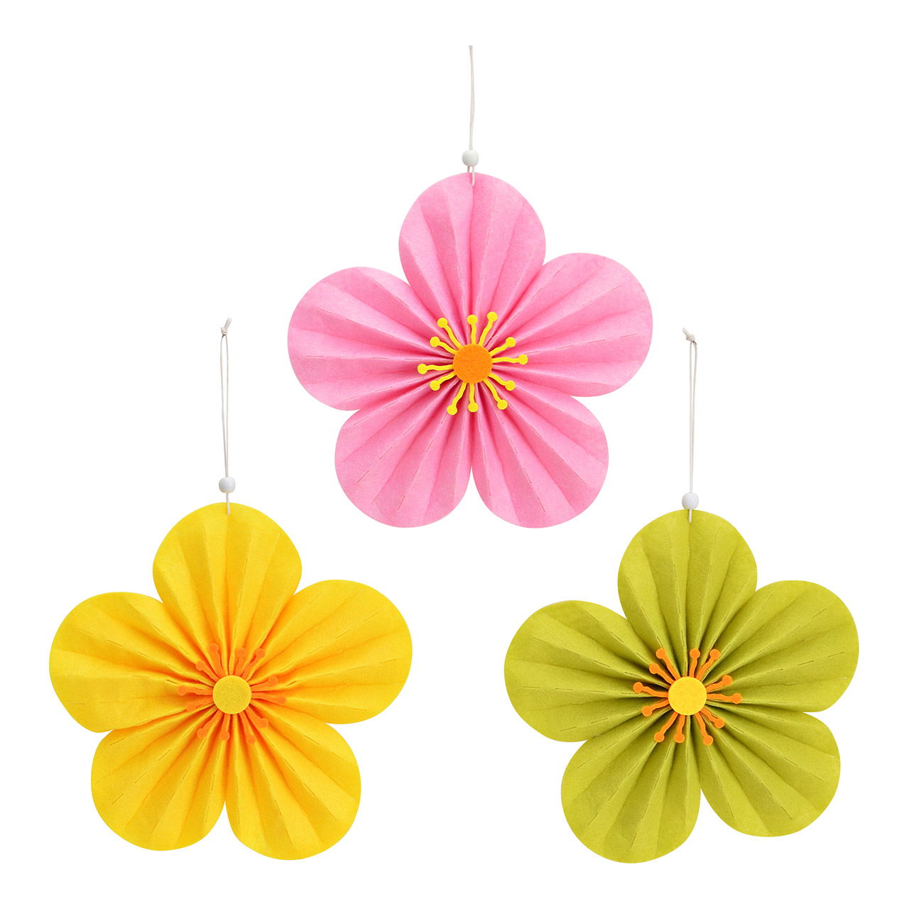 Appendino per fiori in feltro, 3 pieghe, giallo/rosa/verde (L/H/D) 19x19x2cm Zubehor, Ohrring, Schmuck, Papier, Kunst