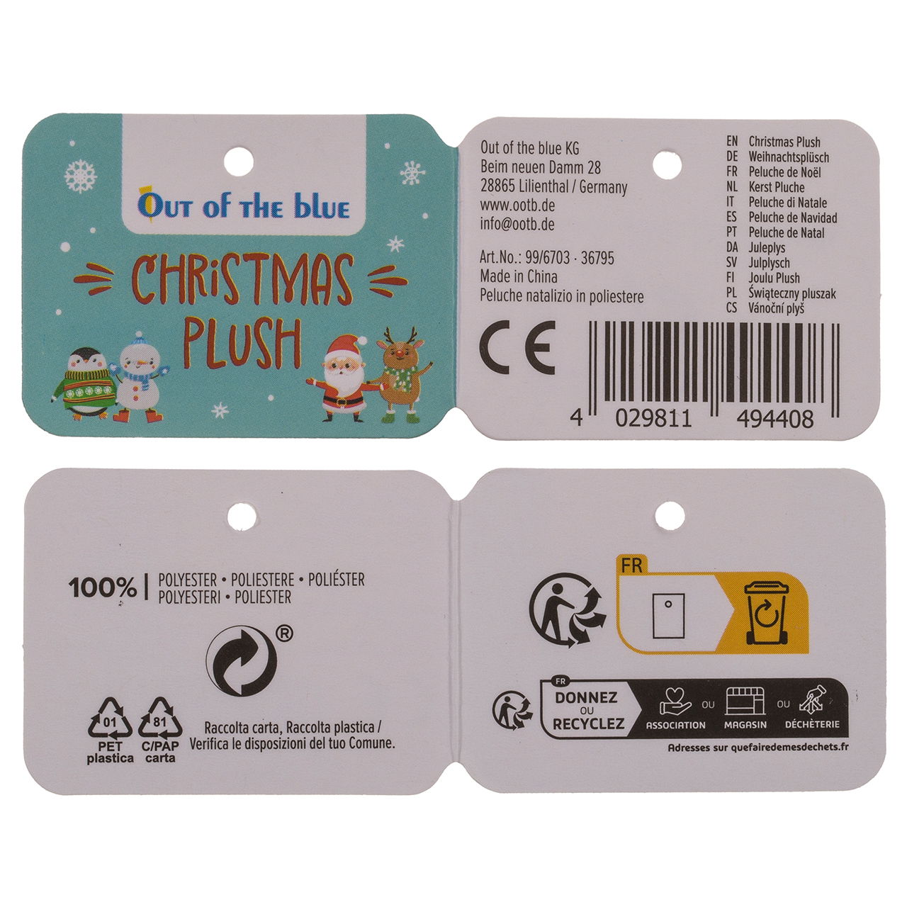 Weihnachts-Plüsch, süße Tiere, 4-fach, 12er im Display Text, Papier, Visitenkarte