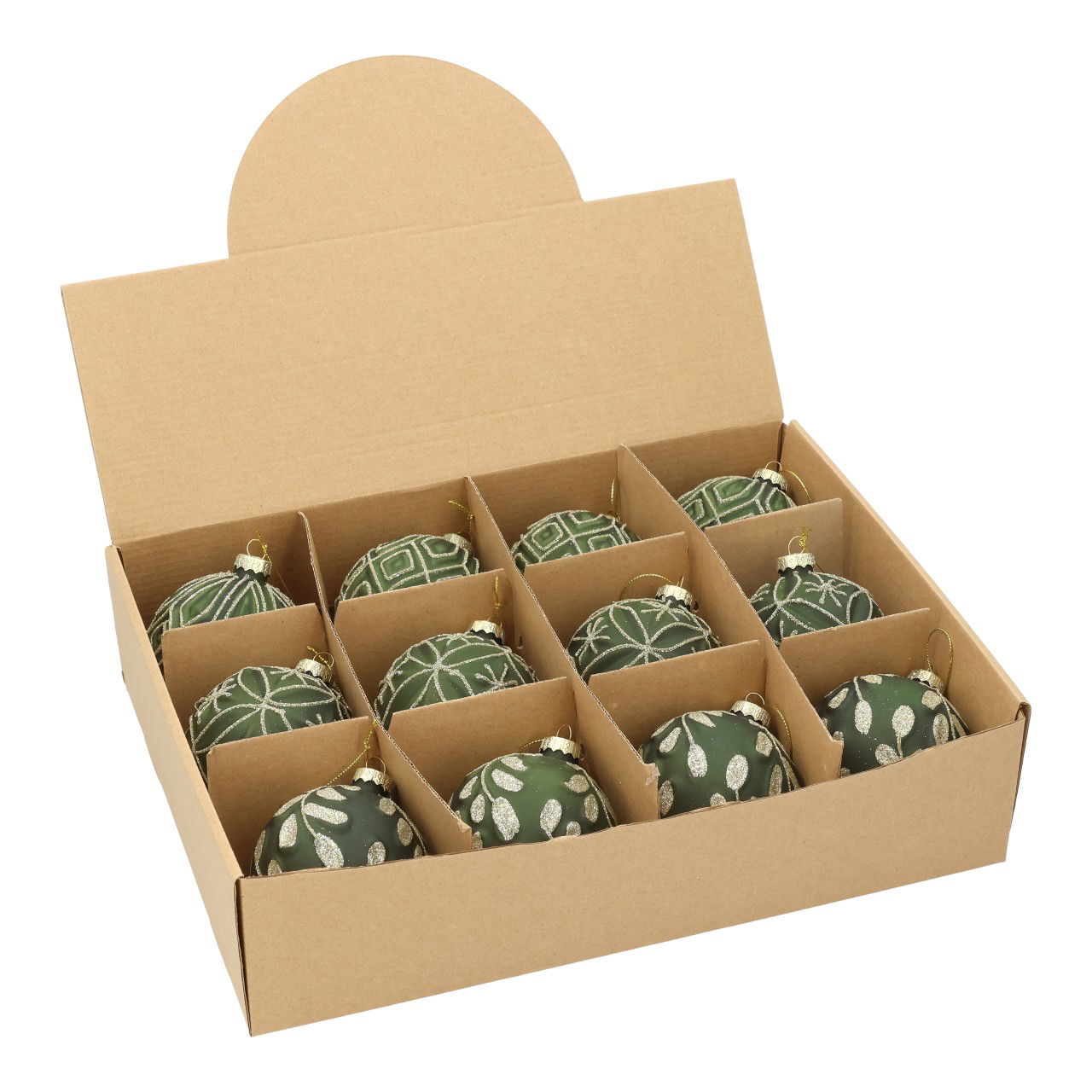 Weihnachtskugel beflockt aus Glas Grün 3-fach sortiert (B/H/T) 8x8x8cm Zubehor, Ohrring, Schmuck, Medaillon, Anhänger