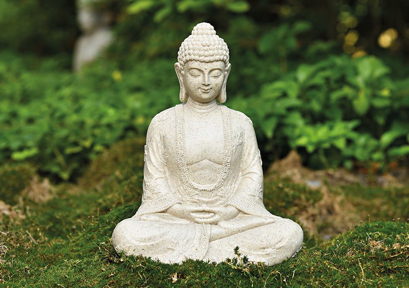 Buddha in beige aus Poly, B19 x T13 x H23 cm