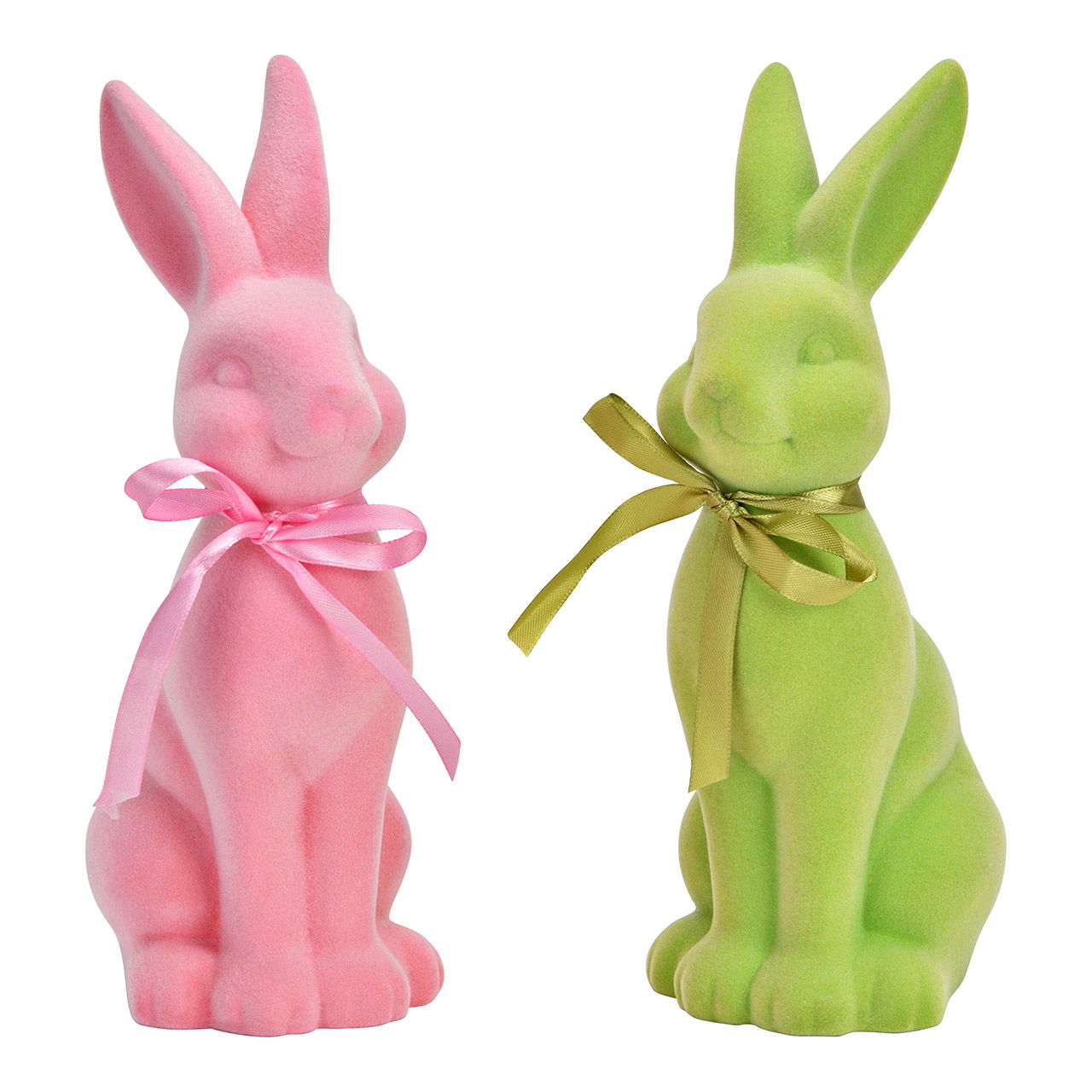 Hase beflockt mit Schleife aus Keramik, 2-fach, Rosa/Grün (B/H/T) 9x25x13cm Spielzeug