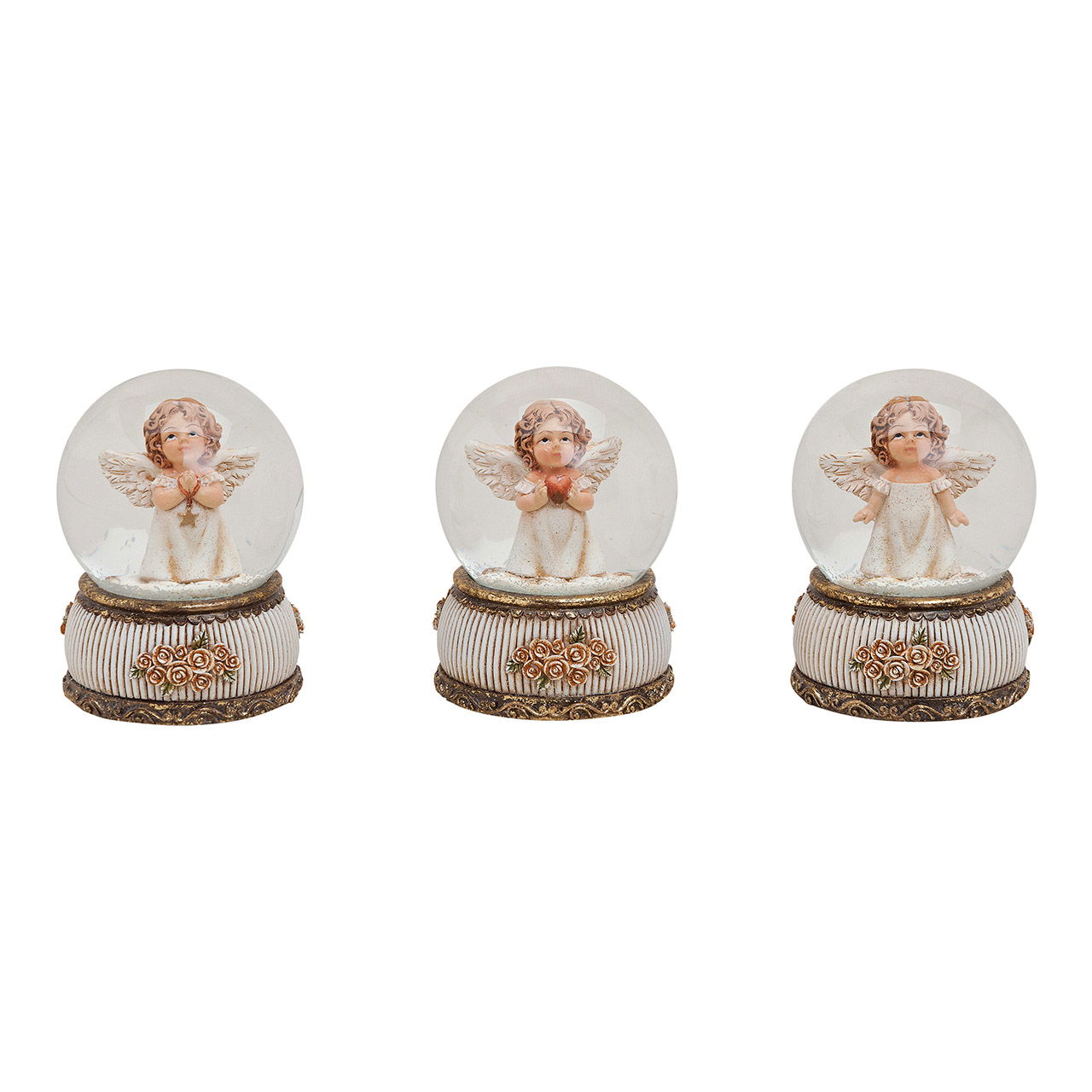 Angelo a forma di globo di neve in vetro/polietilene, 3 assortiti (L/A/D) 6x9x6 cm Angelo a forma di globo di neve in vetro/polietilene, 3 assortiti (L/A/D) 6x9x6 cm