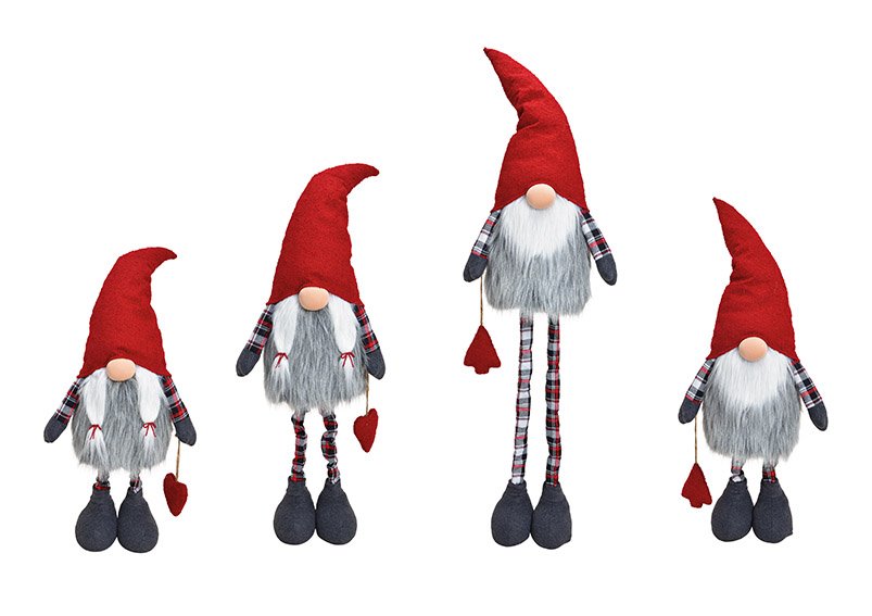 Gnome with telescopic legs made of textile red 2-fold, (w / h / d) 40x114/148x20cm
