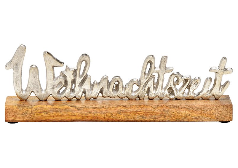 Lettering, Weihnachtszeit, on mango wood base, made of metal silver (W/H/D) 30x11x5cm