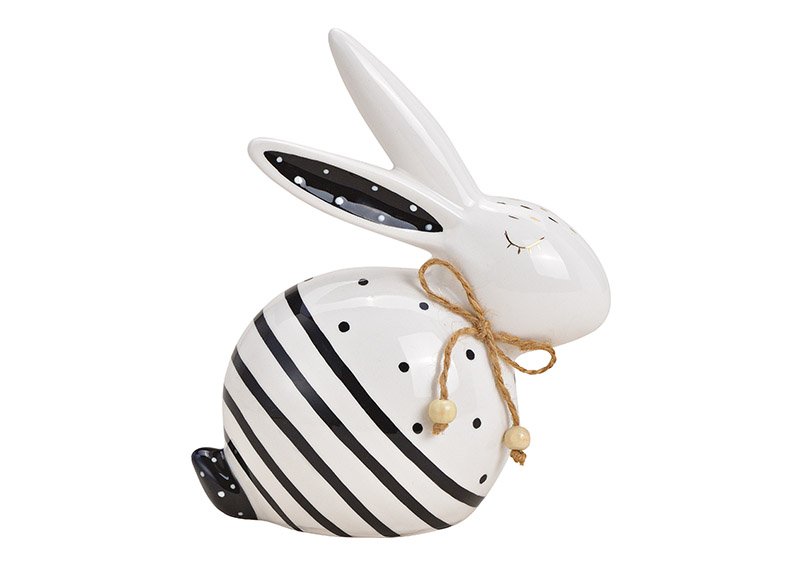 Rabbit ceramic, white, black, 17x19x8cm