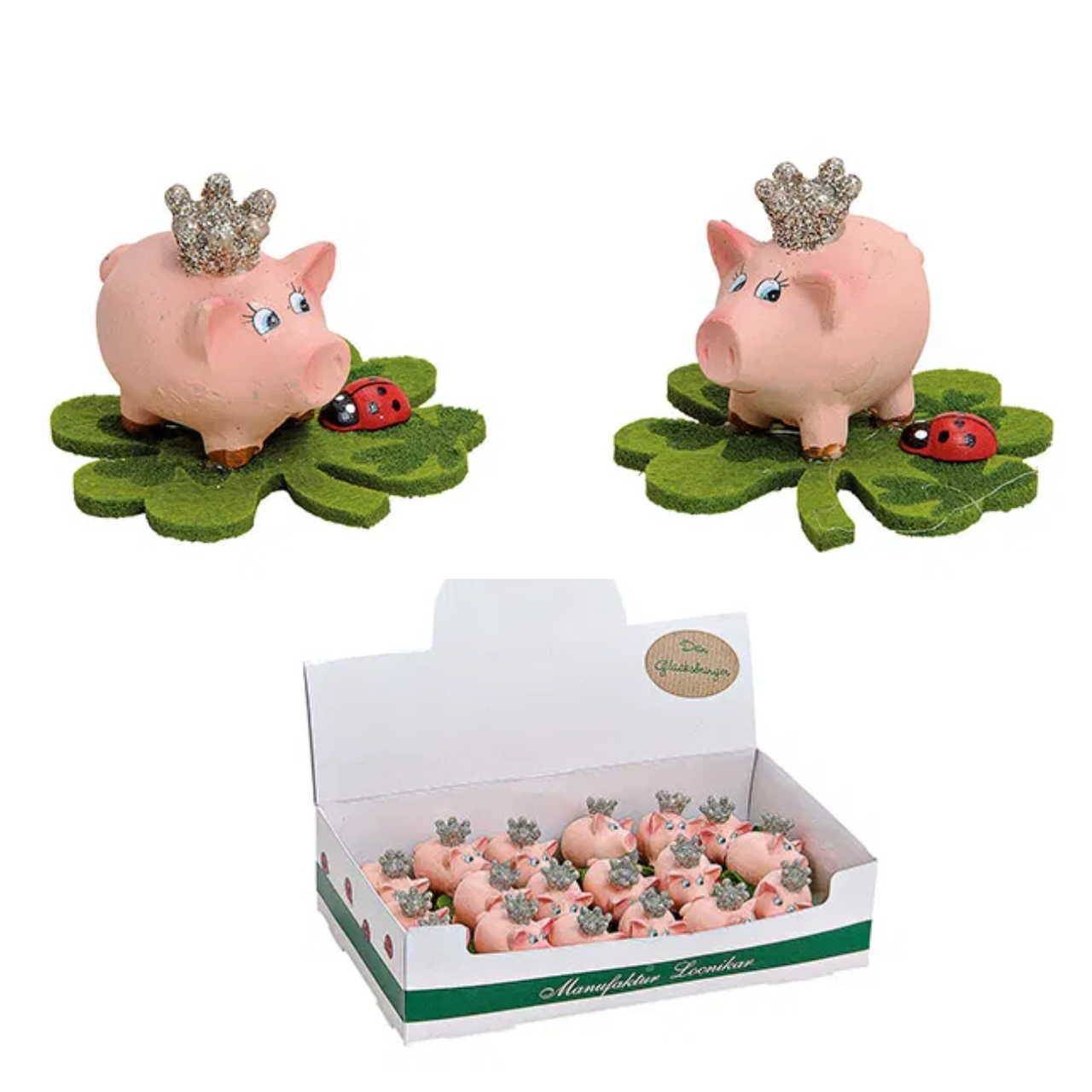 Petit cochon avec couronne sur feuille de feutre à coller en poly rose/rose (L/H/P) 5x4x5cm Tier, Säugetier, Schwein, Sparschwein