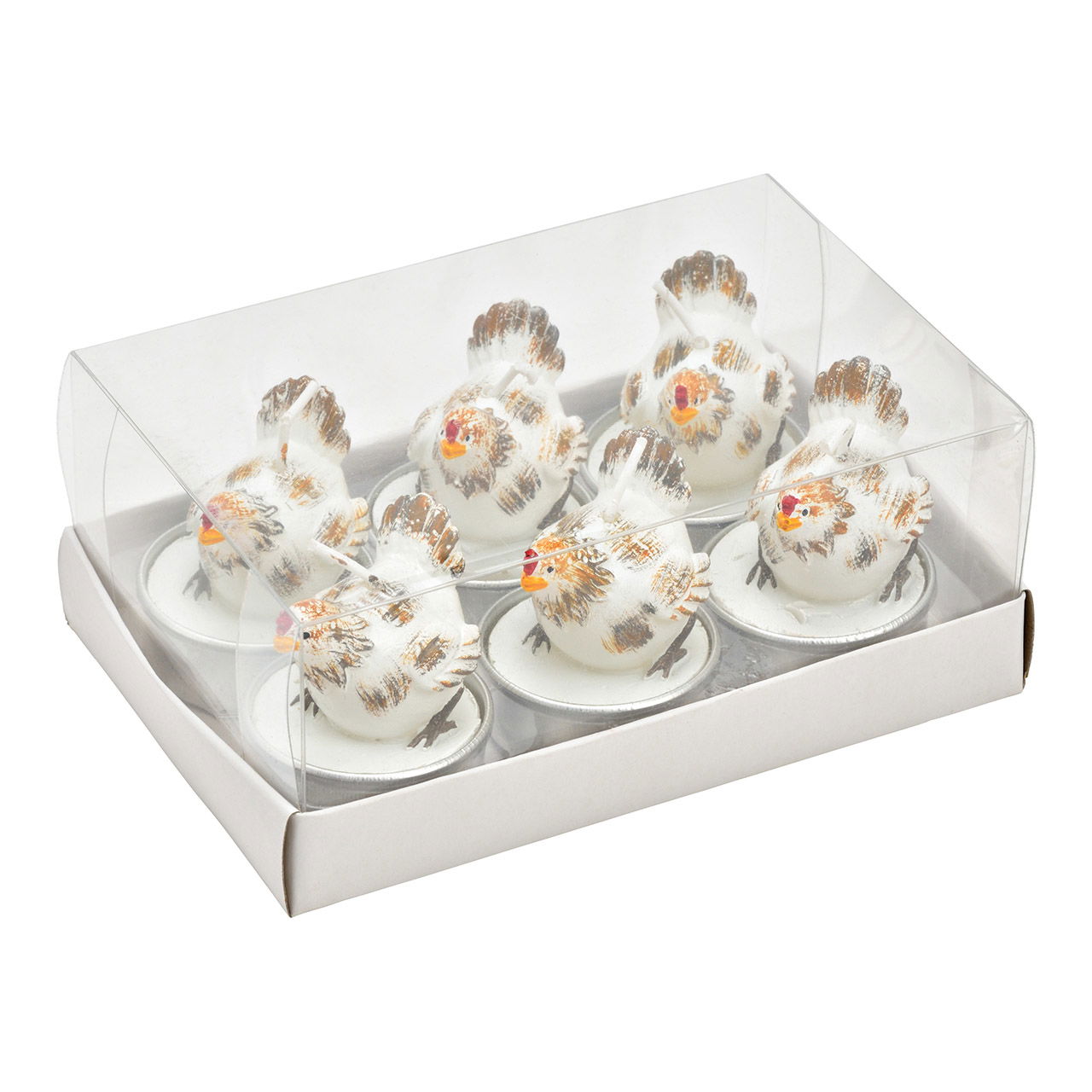 Wax tea light chicken, set of 6, white (W/H/D) 14x6x9cm/4x5x4cm Wax tea light chicken, set of 6, white (W/H/D) 14x6x9cm/4x5x4cm