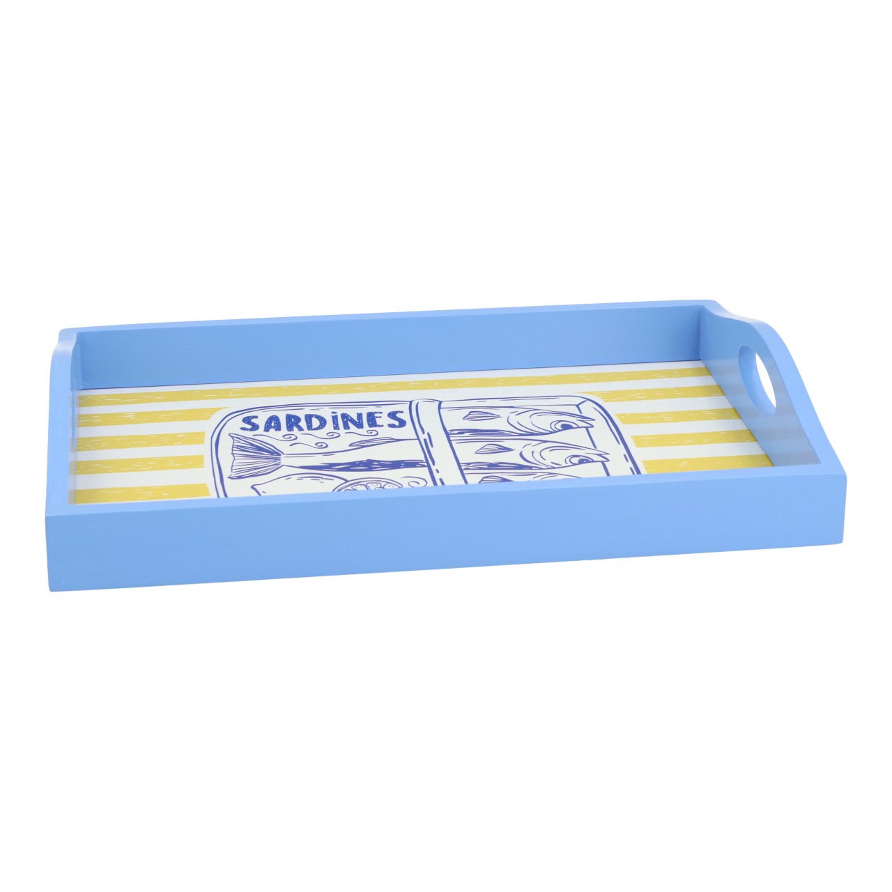 Houten sardineplankje, blauw (B/H/D) 30x5x20 cm Schalen, Sardinen-Serviertray, Servierplatte, Blau, Muster: Fischband