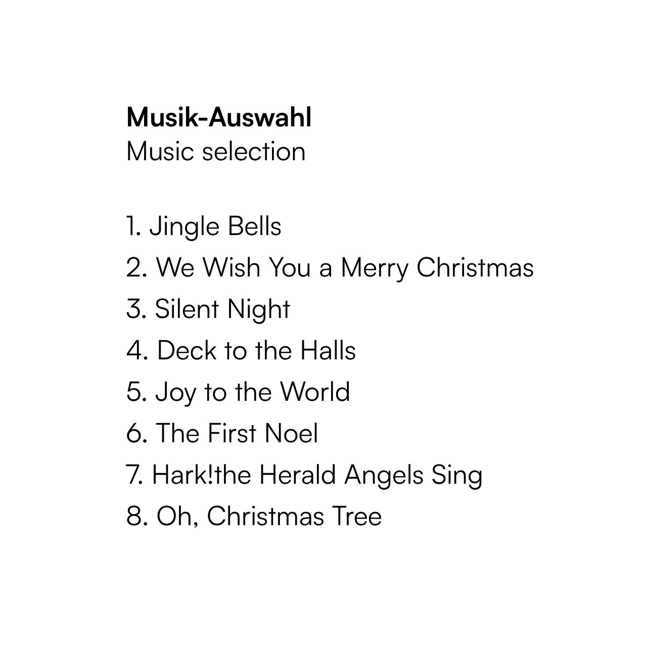 Musikauswahl, Weihnachtslieder, acht Melodien, Jingle Bells, Silent Night