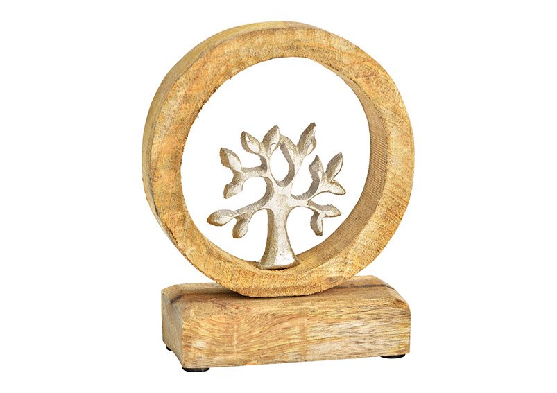 II Wahl Aufsteller Kreis, mit Baum aus Metall, Mangoholz Braun, silber (B/H/T) 10x11x5cm