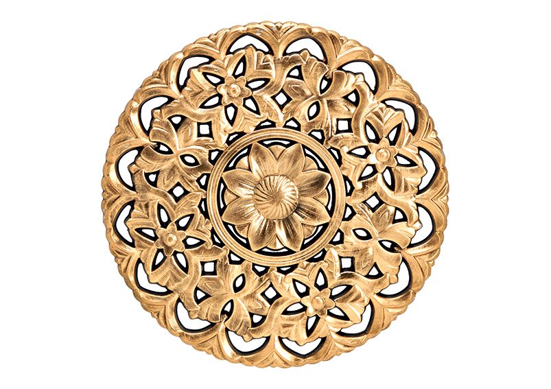 Wall hanger floral decoration wood gold (W/H/D) 40x40x1,5cm