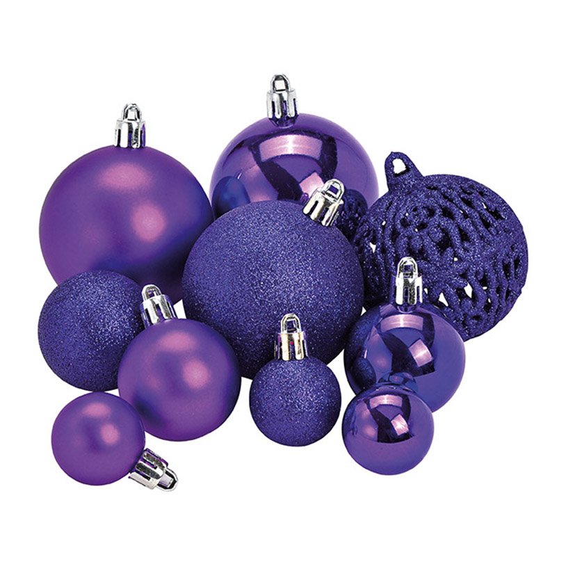 Juego de bolas de Navidad de plástico, juego de 50, púrpura (c/h/d) 23x18x12cm Ø3/4/6cm