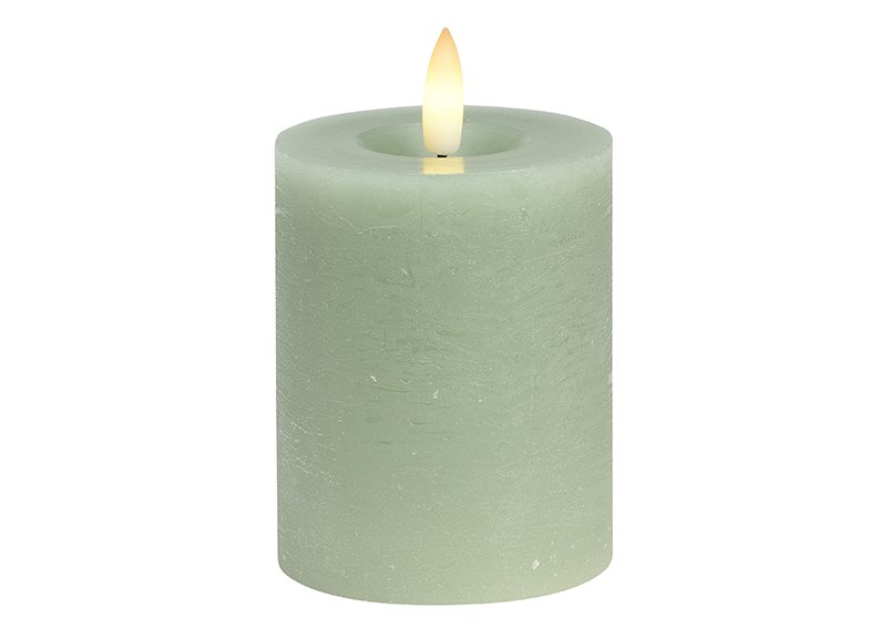 Candle LED sage, flickering light, exclusive 2xAAA made of wax (W/H/D) 7x9x7cm