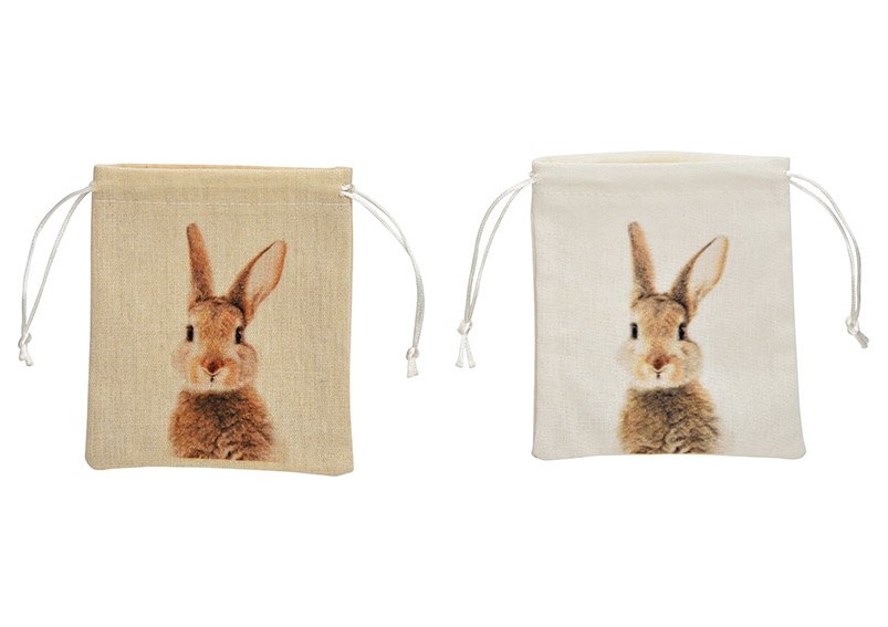 Pochette cadeau décor lapin en textile naturel 2 fois, (L/H) 13x15cm