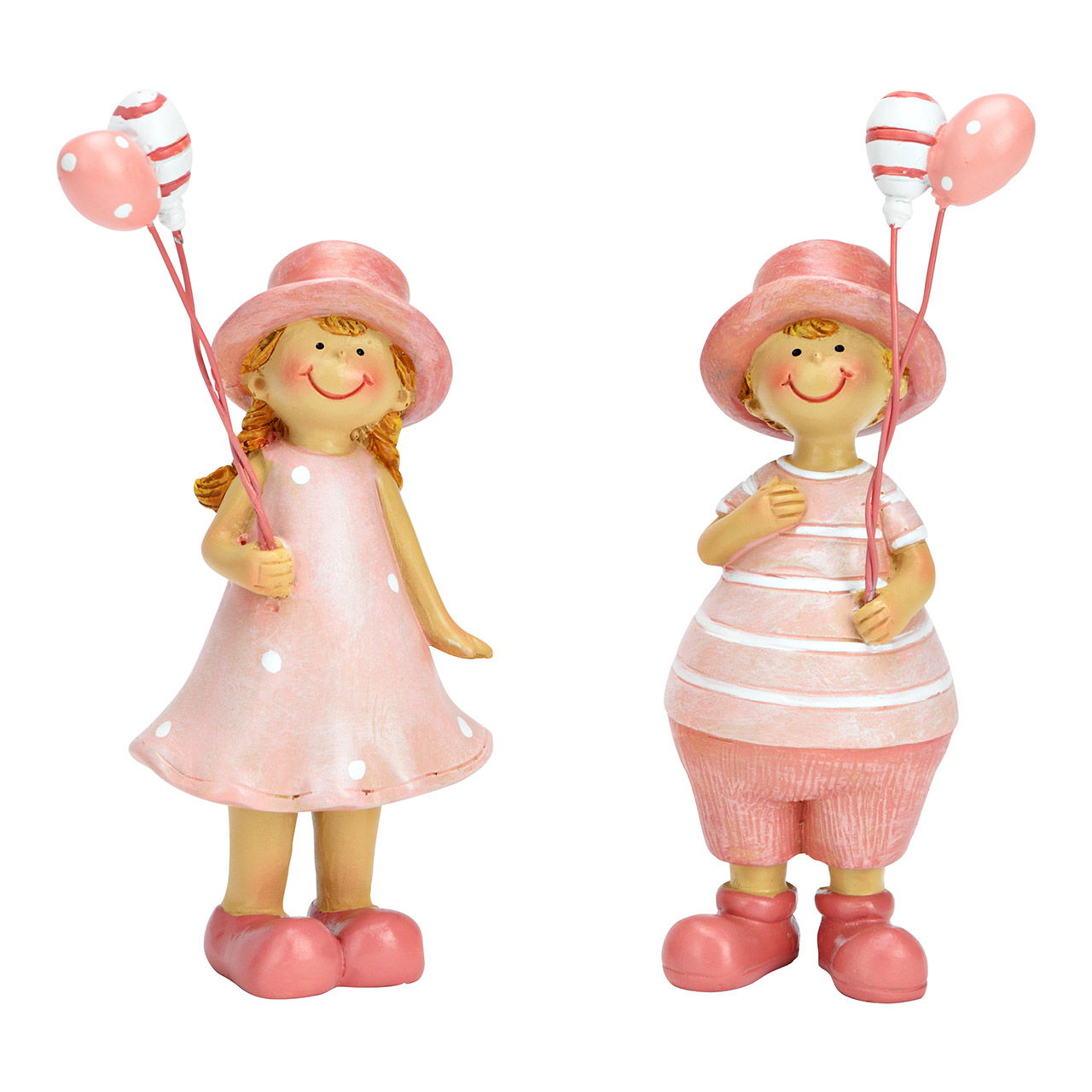 Figurine Enfants avec ballons en poly, 2x, rose/rose (L/H/P) 6x14x4cm