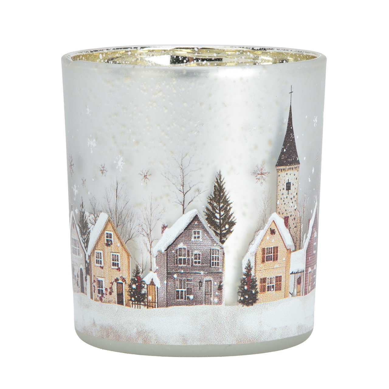 Glazen lantaarnhuisjes gekleurd (B/H/D) 7x8x7cm Winter, Kerze, Schnee, Dorf, Glitzer