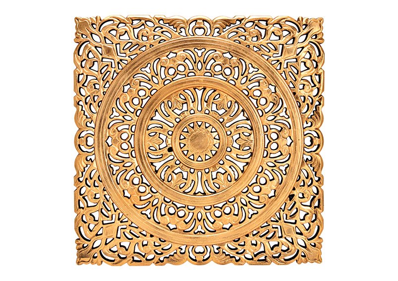 Wandhänger Blumendekor aus Holz Gold (B/H/T) 55x55x2cm