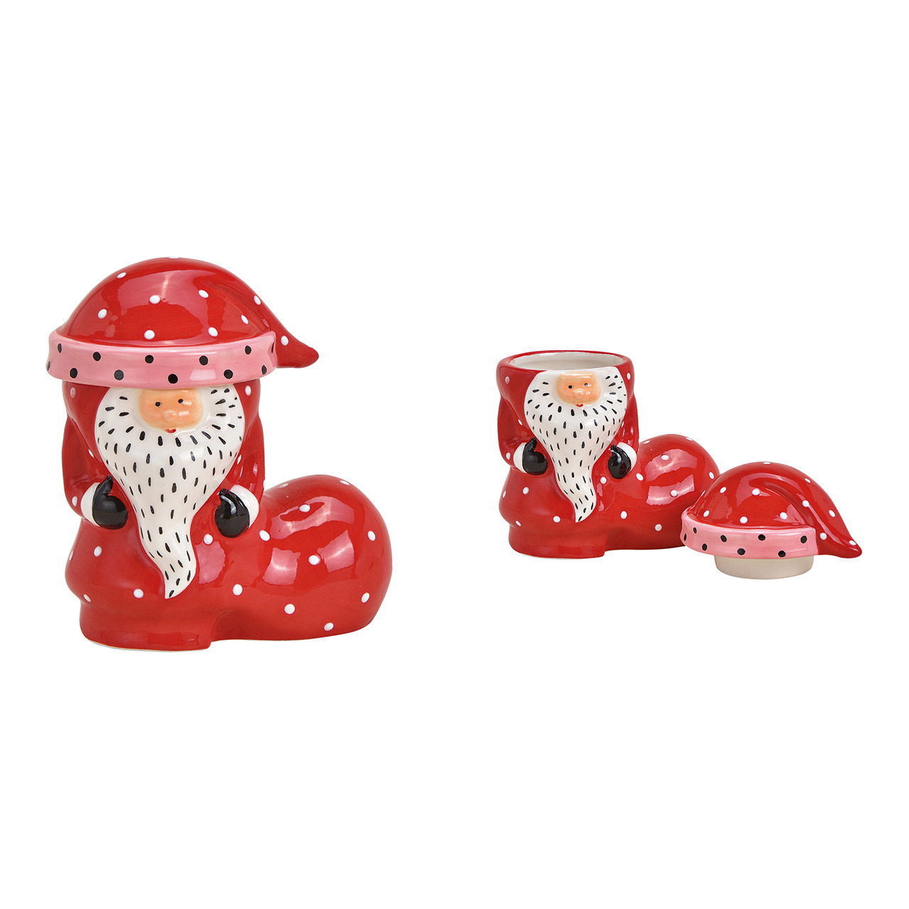 Doos Kerstman laars keramiek rood (w/h/d) 13x12x7cm