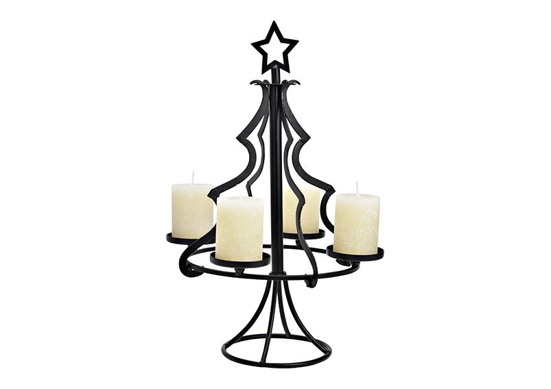 Decoración de Adviento, árbol de Navidad para 4 velas, 8cm de metal negro (A/A/P) 31x53x31cm