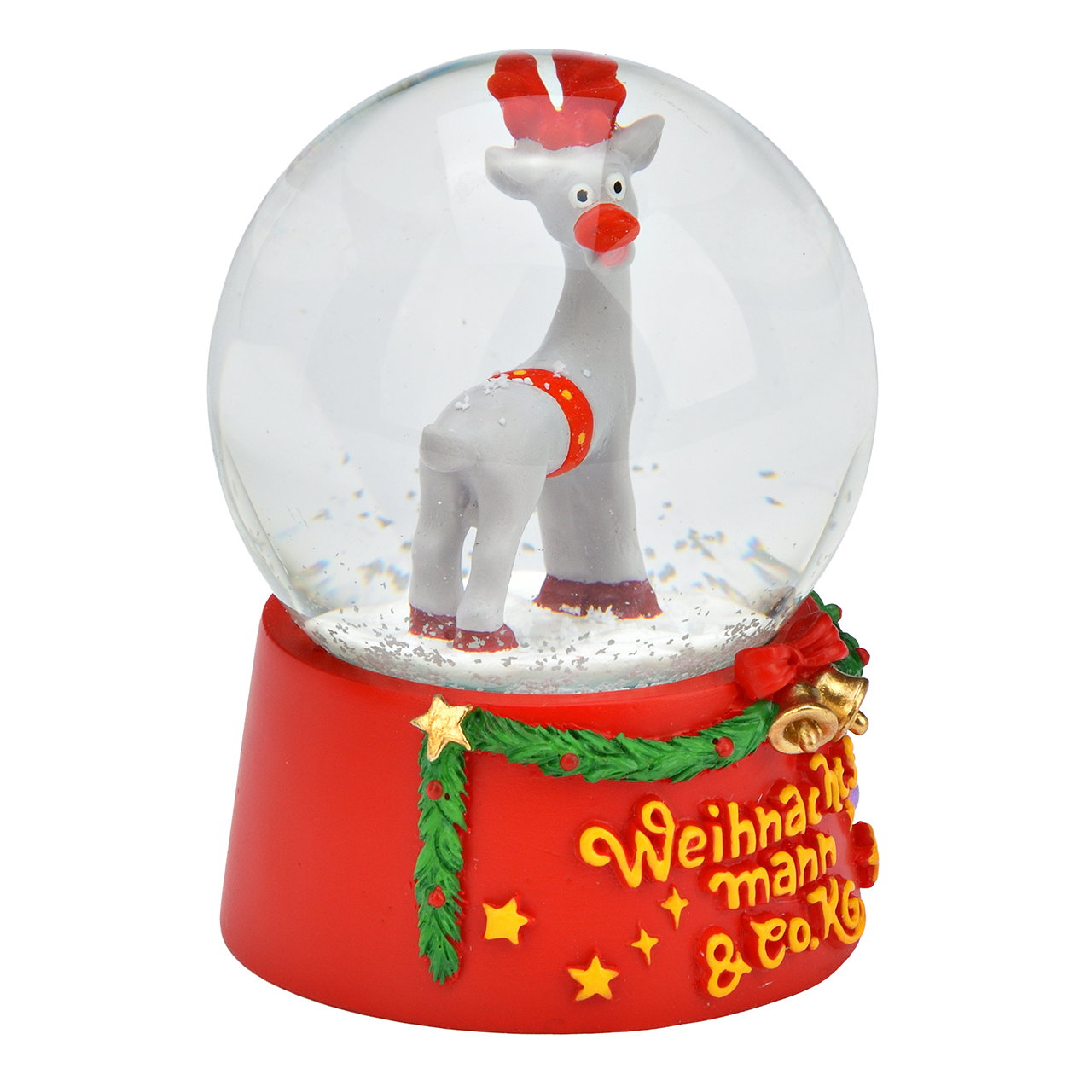 Schneekugel, Weihnachtsdekoration, Rentier, Glitzer, Rot