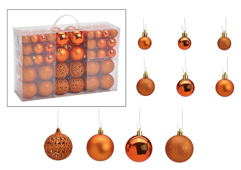 Set de boules de Noël en plastique Cuivre Set de 100, (L/H/P) 35x23x12cm Ø3/4/6cm