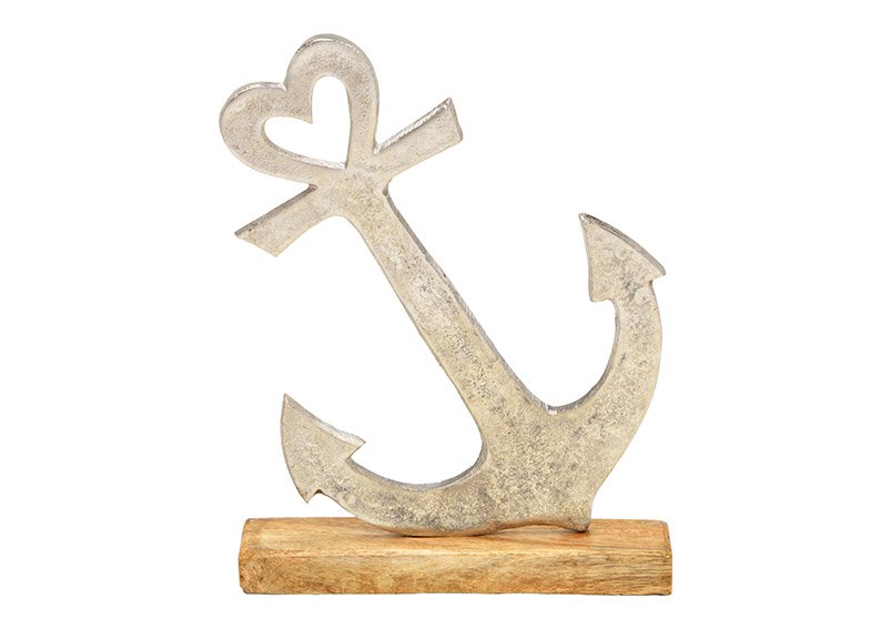 Display anchor on mango wood base metal silver, 23x30x5cm