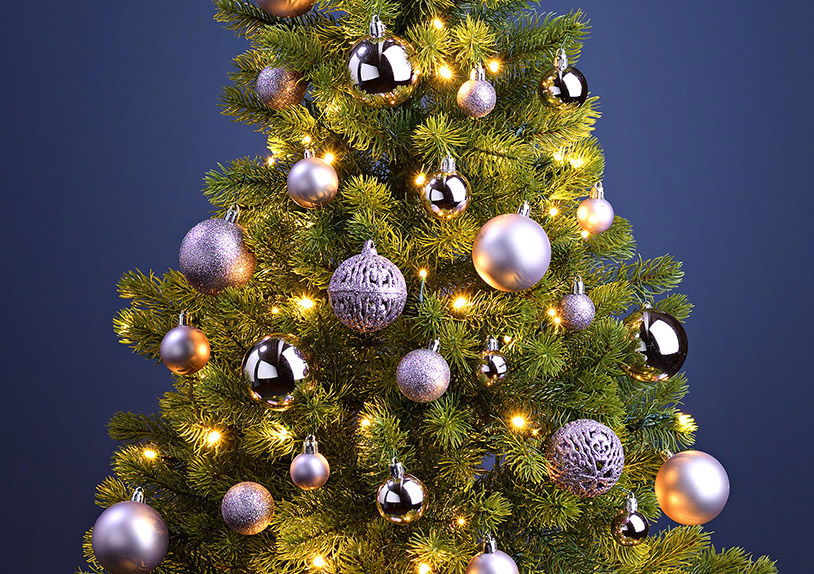 Weihnachtskugeln aus Kunststoff, 100er-Set, Lila Ø3/4/6cm (B/H/T) 23x35x12cm Weihnachtskugeln aus Kunststoff, 100er-Set, Lila Ø3/4/6cm (B/H/T) 23x35x12cm