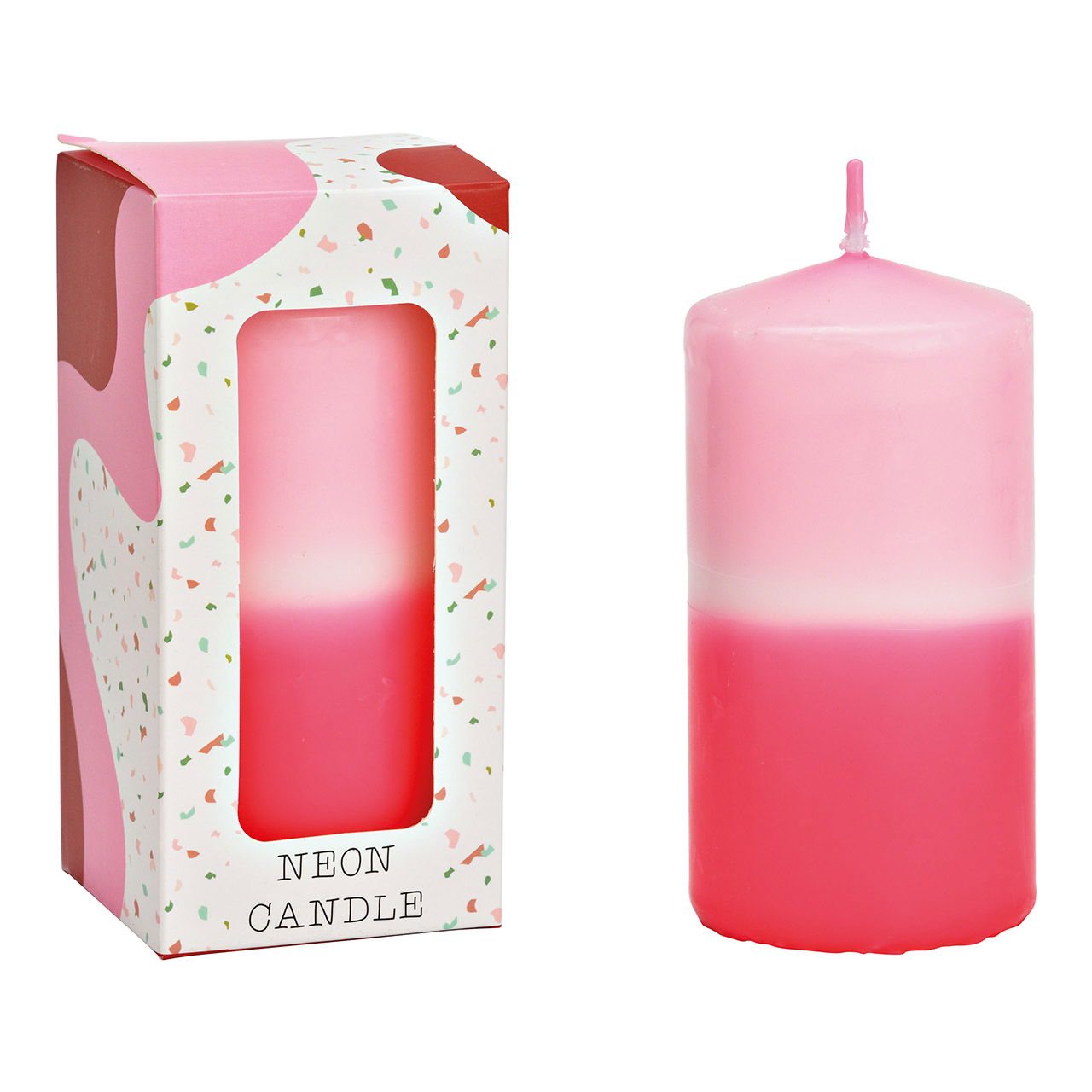 Pillar candle with color gradient, pink/red in gift box (W/H/D) 6x12x6cm