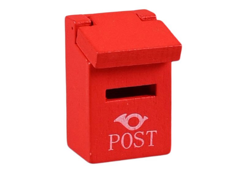 Wichteltür Display Accessoire, Briefkasten zum öffnen, aus Holz rot (B/H/T) 2x3,5x2cm