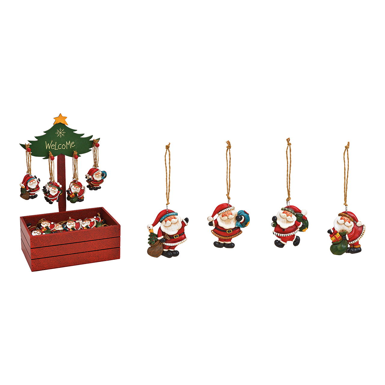 Christmas hanger Santa Claus made of wood/poly on tree stand, 4-fold, red (W/H/D) 5x6x0.5cm/25x39x15cm