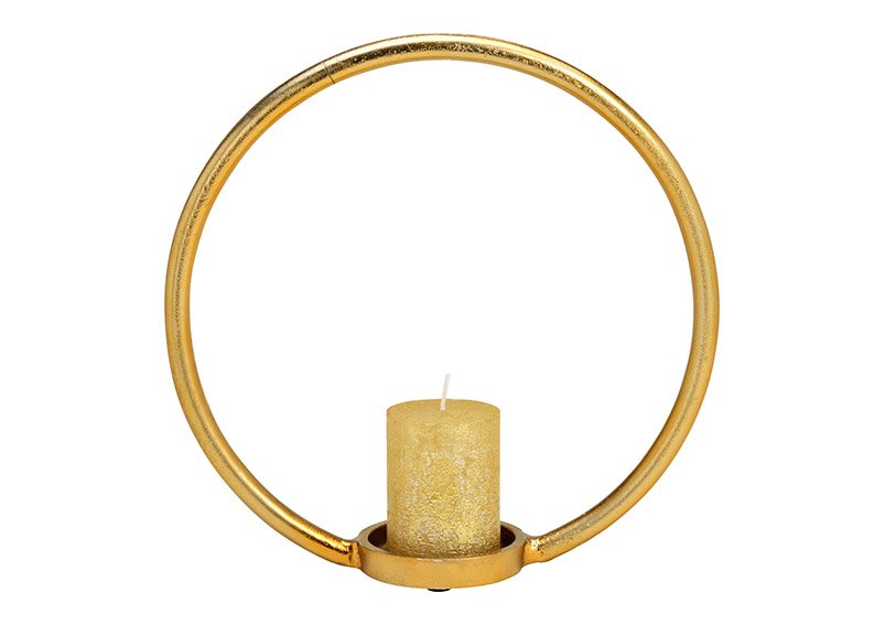 Metal candle holder circle gold (W/H/D) 32x32x10cm