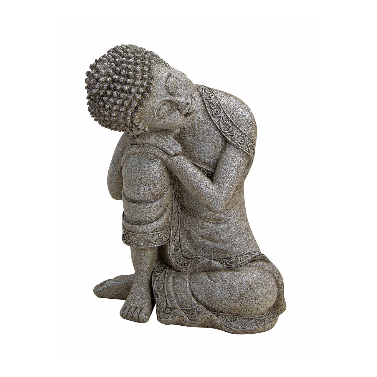 Buddha sitzend in grau aus Poly, B14 x H20 cm Kunst, Figur, Person, Kniend