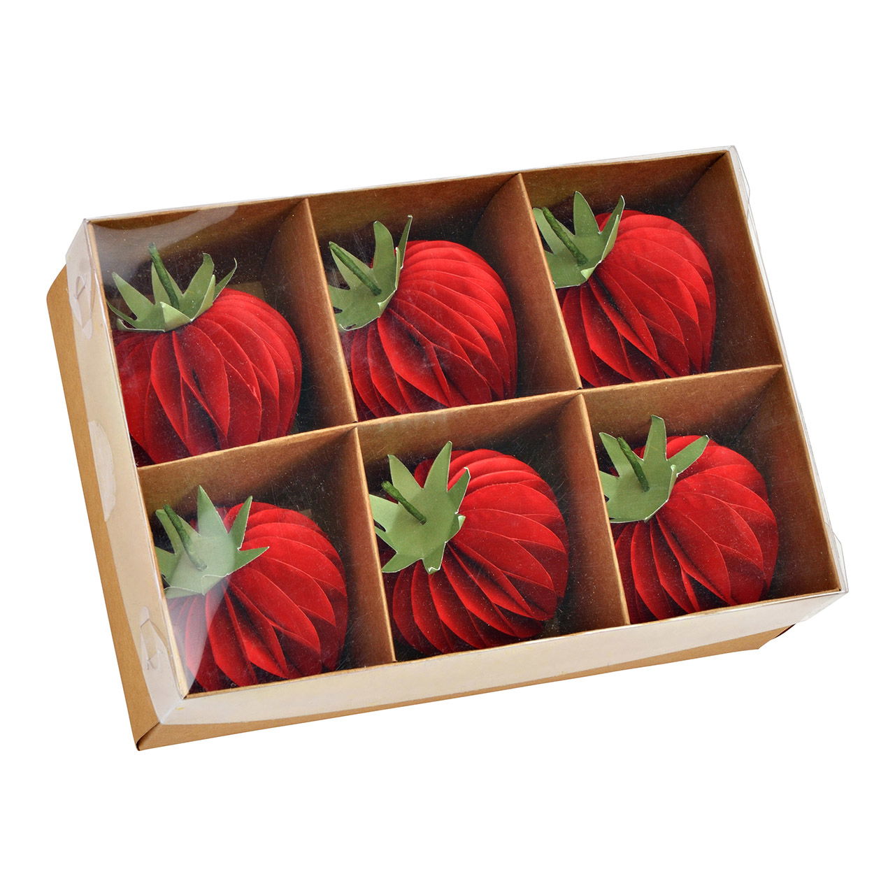 Honeycomb strawberry 6x8x6cm made of paper/cardboard set of 6, red (W/H/D) 20x7x14cm