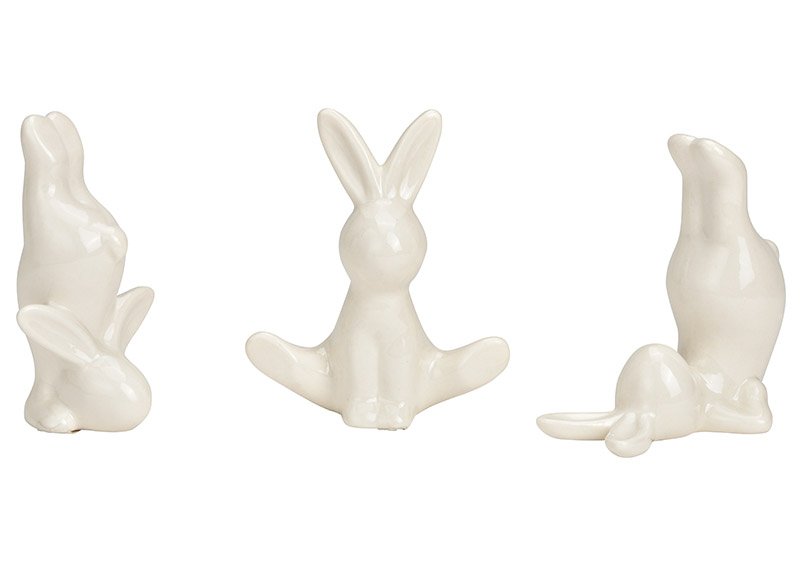 Coniglietto in porcellana che gira in bianco 3 volte, (L/A/D) 6x11x4cm