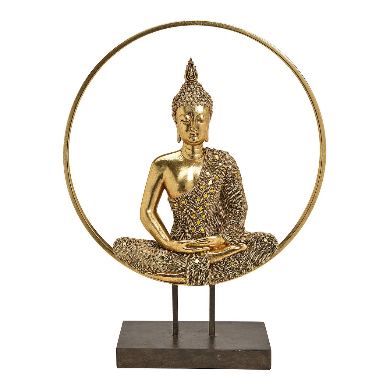 Présentoir Bouddha dans un cercle en poly, métal doré (L/H/P) 49x65x17cm Kunst, Erwachsener, Weiblich, Person, Frau