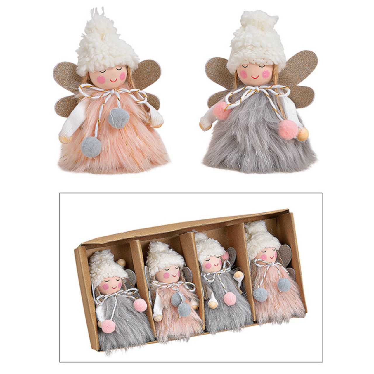 Engel aus Polyester Pink/Rosa, grau 2-fach, (B/H/T) 7x10x6cm Puppe, Spielzeug, Gesicht, Kopf, Person