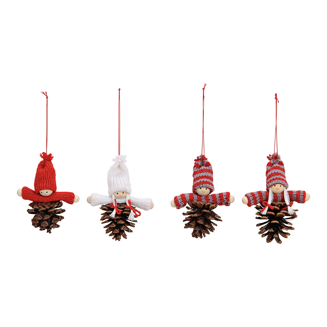 Christmas hanger, child on pinecone, made of textile, wood, 4 asst 8x10x5cm