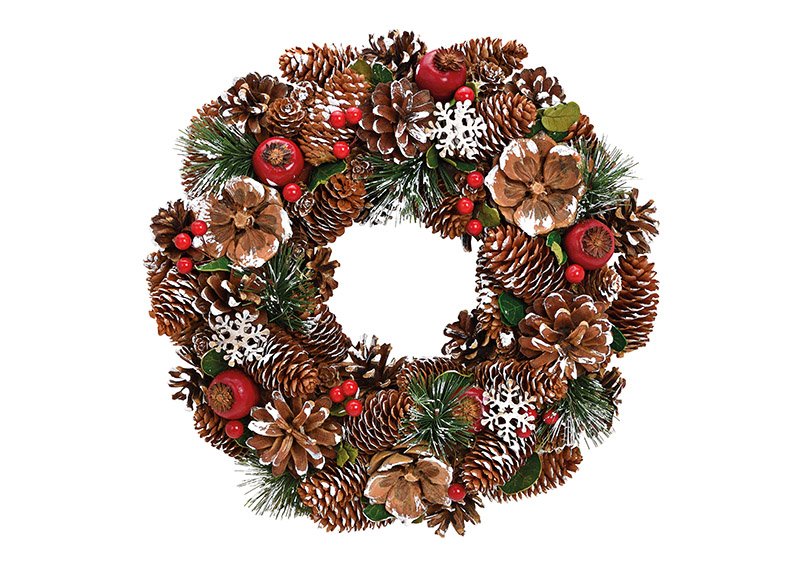Christmas wreath made of wood, plastic brown, red, green (w / h / d) 34x8x34cm
