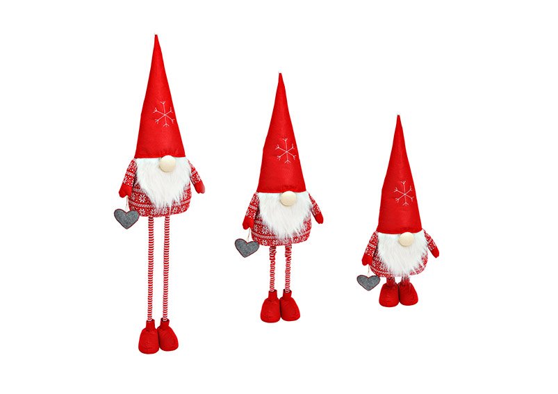 Gnome with telescopic legs made of textile Red (W/H/D) 34x80x20cm / 34x130x20cm