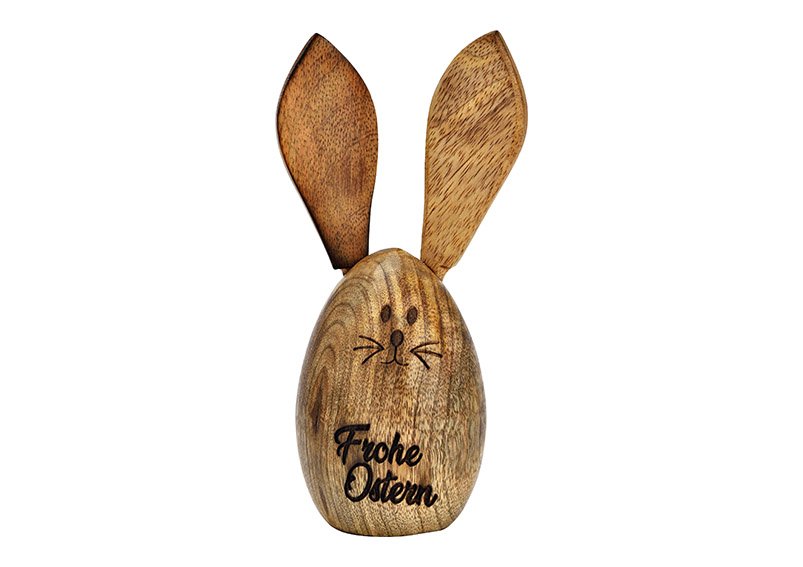Conejo de Pascua feliz de madera de mango marrón (A/A/P) 9x16x9cm