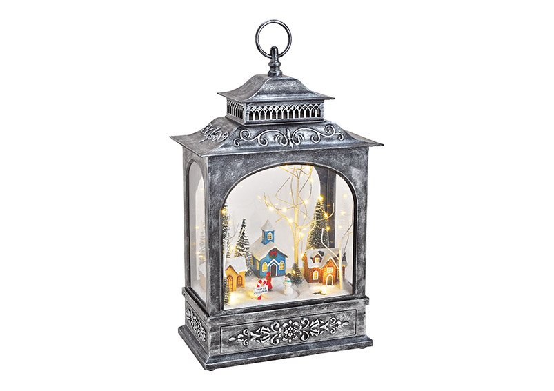 Lantern winterscene with light, music and movable figures colorful, plastic 22x38x12cm
